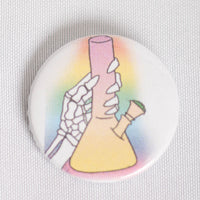Skeleton Holding Bong 1 Inch Button