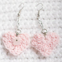 Pink Crochet Hear Rose Quartz Crystal Earrings