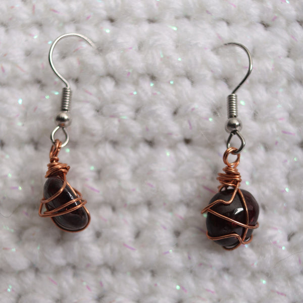 Garnet Crystal Earrings Copper Wire