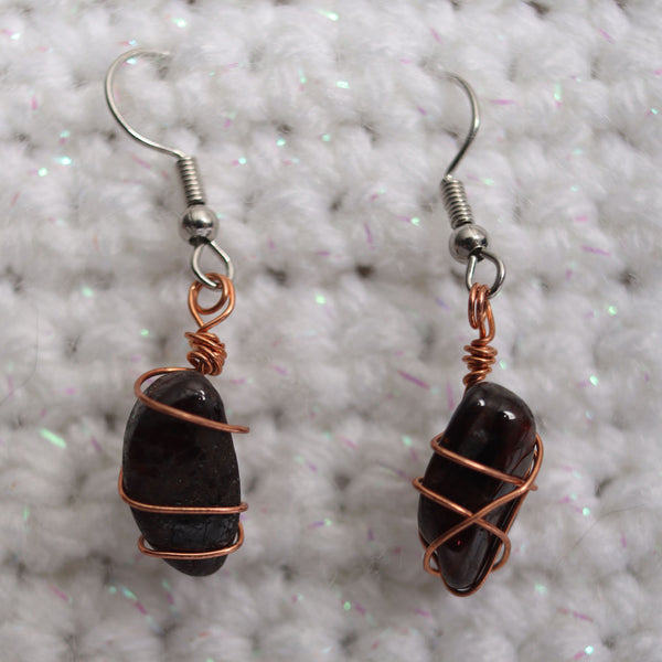 Garnet Crystal Earrings Copper Wire