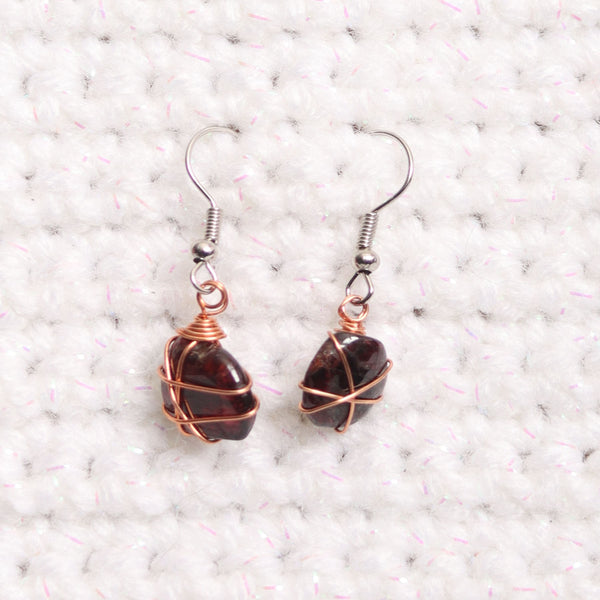 Garnet Crystal Earrings Light Copper Wire
