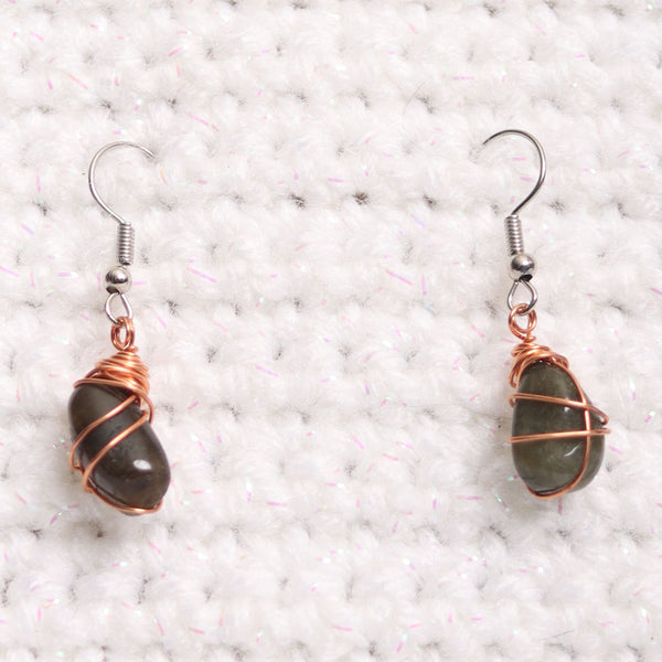 Labradorite Crystal Earrings Light Copper Wire