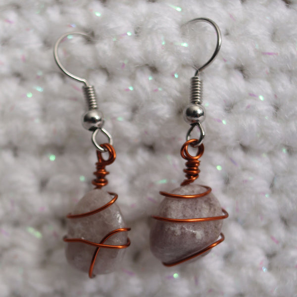 Lepidolite Crystal Earrings Dark Copper Wire