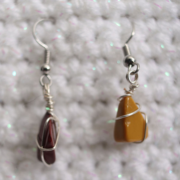 Mookaite Jasper Crystal Earrings Silver Wire