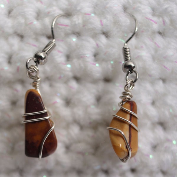 Mookaite Jasper Crystal Earrings Silver Wire