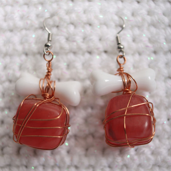Strawberry Quartz Crystal With Fake Bone Earrings