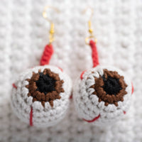 Dark Brown Eyeball Crochet Earrings