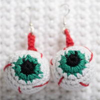 Dark Green Eyeball Crochet Earrings
