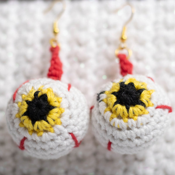 Yellow Eyeball Crochet Earrings