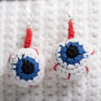 Dark Blue Eyeball Crochet Earrings
