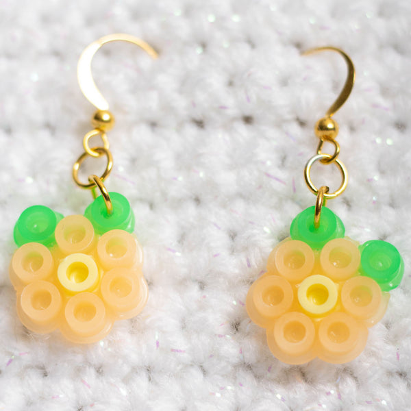 Orange Glow in the Dark Flower Perler Bead Earrings