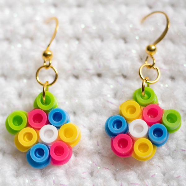 Pansexual Pride Flower Perler Bead Earrings