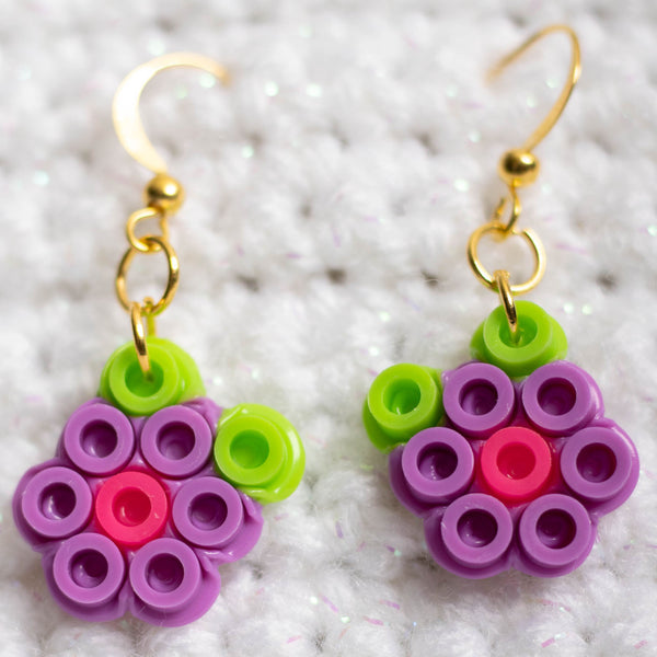Purple Flower Perler Bead Earrings