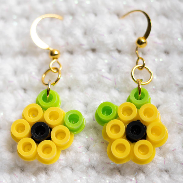 Yellow Flower Perler Bead Earrings