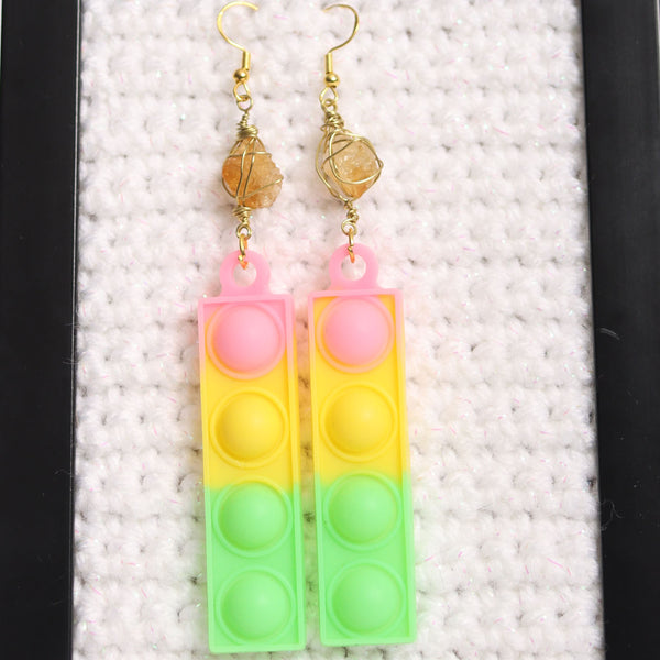 Citrine Crystal Pop It Fidget Earrings