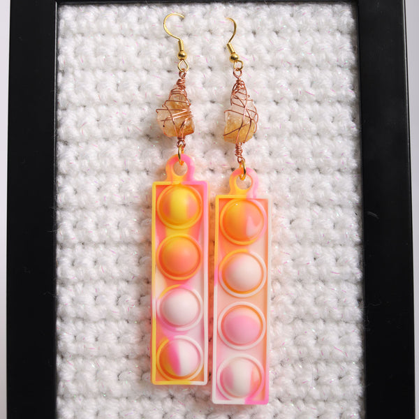 Citrine Crystal Pop It Fidget Earrings