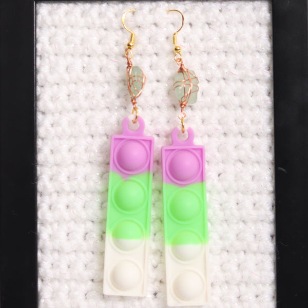 Green Aventurine Pop It Fidget Earrings