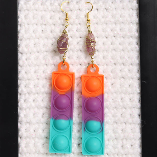 Lepidolite Crystal Pop It Fidget Earrings
