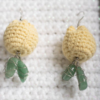 Light Yellow Crochet Tulip Green Aventurine Crystal Earrings