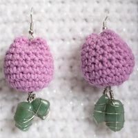 Purple Tulip Crochet Green Aventurine Crystal Earrings