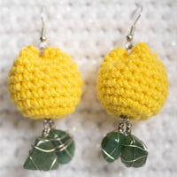Yellow Tulip Crochet Green Aventurine Crystal Earrings