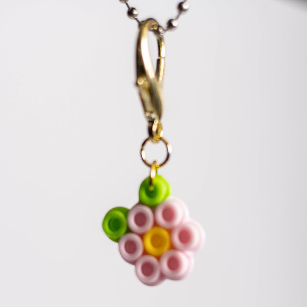 Pink Flower Perler Bead Keychain