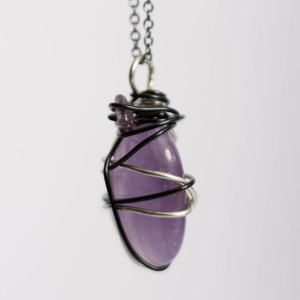 Double Amethyst Crystal plus Black Wire Pendant