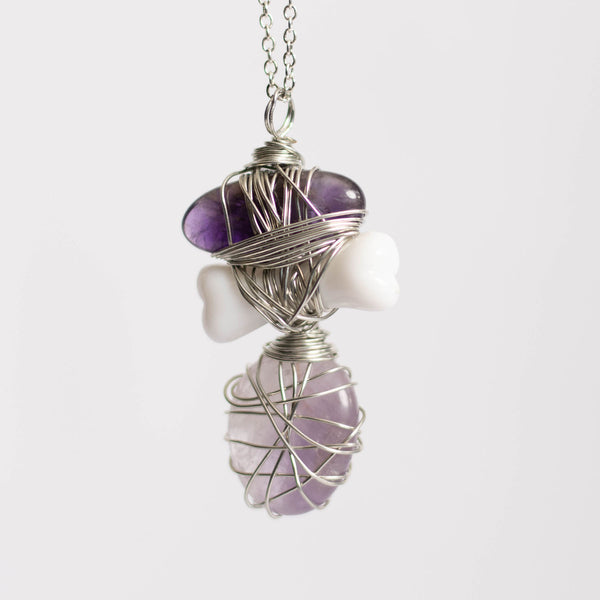 Double Amethyst Crystal with Fake Bone Pendant