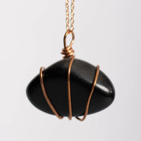 Black Obsidian Crystal Pendant Light Copper Wire