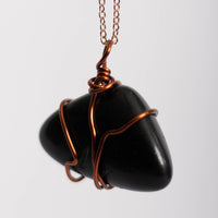 Black Obsidian Crystal Pendant Dark Copper Wire