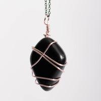 Black Obsidian Crystal Pendant Pink Wire