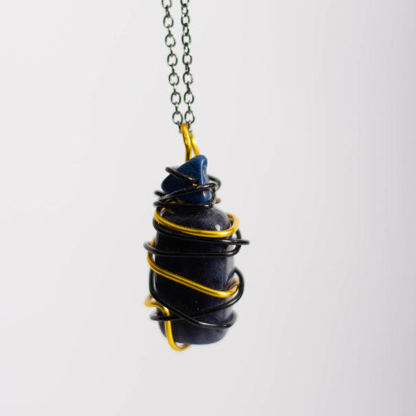 Double Lapis Lazuli Pendant Yellow Wire