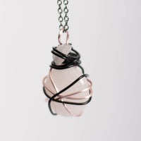 Double Rose Quartz Crystal Pendant with Black Wire